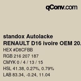カラーコード: standox Autolacke - RENAULT D16 ivoire OEM 2006 | qconv.com