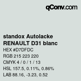 Farbcode: standox Autolacke - RENAULT D31 blanc | qconv.com