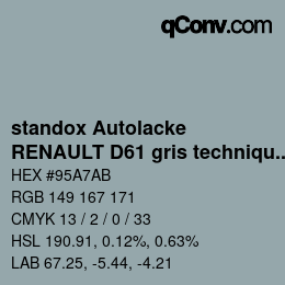 カラーコード: standox Autolacke - RENAULT D61 gris technique | qconv.com