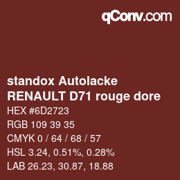 Farbcode: standox Autolacke - RENAULT D71 rouge dore | qconv.com