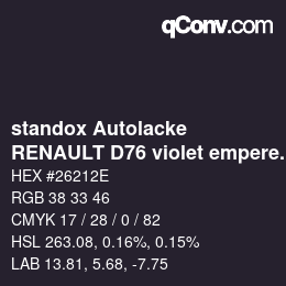 カラーコード: standox Autolacke - RENAULT D76 violet empereur OEM 2005 | qconv.com