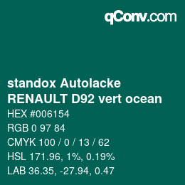 Color code: standox Autolacke - RENAULT D92 vert ocean | qconv.com