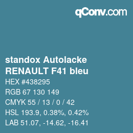 Código de color: standox Autolacke - RENAULT F41 bleu | qconv.com