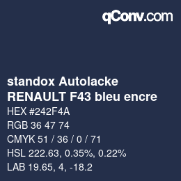 Color code: standox Autolacke - RENAULT F43 bleu encre | qconv.com