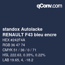 Code couleur: standox Autolacke - RENAULT F43 bleu encre | qconv.com