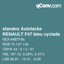 Color code: standox Autolacke - RENAULT F47 bleu cyclade | qconv.com