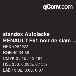 カラーコード: standox Autolacke - RENAULT F61 noir de siam OEM 2006 | qconv.com