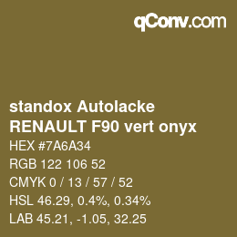 カラーコード: standox Autolacke - RENAULT F90 vert onyx | qconv.com