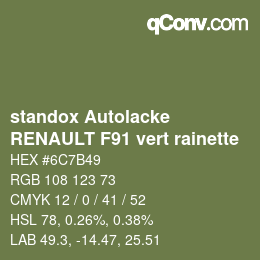 カラーコード: standox Autolacke - RENAULT F91 vert rainette | qconv.com