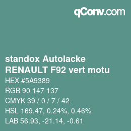 Farbcode: standox Autolacke - RENAULT F92 vert motu | qconv.com