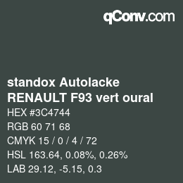 Color code: standox Autolacke - RENAULT F93 vert oural | qconv.com