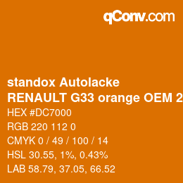 Farbcode: standox Autolacke - RENAULT G33 orange OEM 2006 | qconv.com