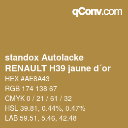 Color code: standox Autolacke - RENAULT H39 jaune d´or | qconv.com