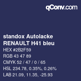 Color code: standox Autolacke - RENAULT H41 bleu | qconv.com