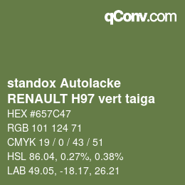 Code couleur: standox Autolacke - RENAULT H97 vert taiga | qconv.com