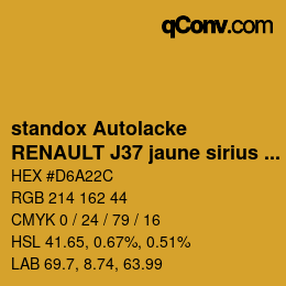 Código de color: standox Autolacke - RENAULT J37 jaune sirius OEM 2005 | qconv.com
