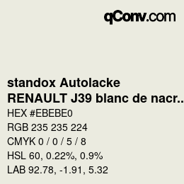 カラーコード: standox Autolacke - RENAULT J39 blanc de nacre | qconv.com