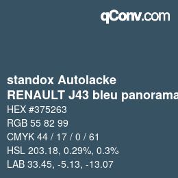Code couleur: standox Autolacke - RENAULT J43 bleu panoramatique OEM 2005 | qconv.com