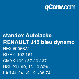 Farbcode: standox Autolacke - RENAULT J45 bleu dynamo | qconv.com