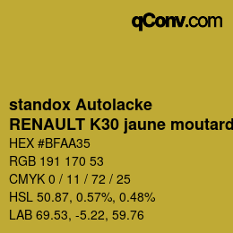 Color code: standox Autolacke - RENAULT K30 jaune moutarde | qconv.com