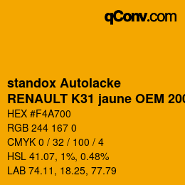 Color code: standox Autolacke - RENAULT K31 jaune OEM 2006 | qconv.com