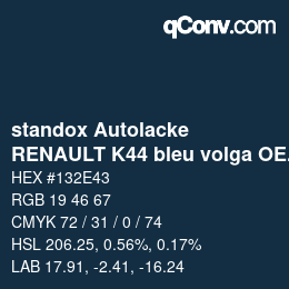 Color code: standox Autolacke - RENAULT K44 bleu volga OEM 2006 | qconv.com