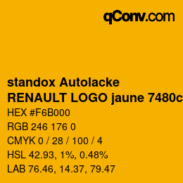 Color code: standox Autolacke - RENAULT LOGO jaune 7480c OEM 2006 | qconv.com