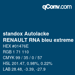 Color code: standox Autolacke - RENAULT RNA bleu extreme OEM 2006 | qconv.com