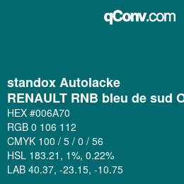 Code couleur: standox Autolacke - RENAULT RNB bleu de sud OEM 2006 | qconv.com