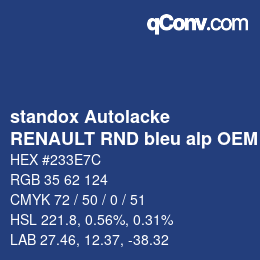 颜色代码: standox Autolacke - RENAULT RND bleu alp OEM 2006 | qconv.com