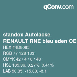 Color code: standox Autolacke - RENAULT RNE bleu eden OEM 2006 | qconv.com