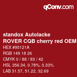 Farbcode: standox Autolacke - ROVER CQB cherry red OEM 2005 | qconv.com