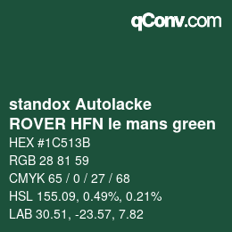 Color code: standox Autolacke - ROVER HFN le mans green | qconv.com