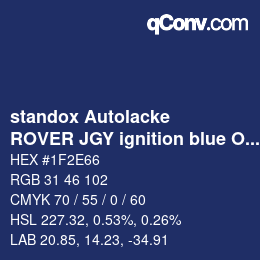 Color code: standox Autolacke - ROVER JGY ignition blue OEM 2005 | qconv.com