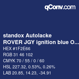 Código de color: standox Autolacke - ROVER JGY ignition blue OEM 2005 | qconv.com