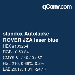 Code couleur: standox Autolacke - ROVER JZA laser blue | qconv.com