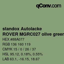 Farbcode: standox Autolacke - ROVER MGRC027 olive green | qconv.com