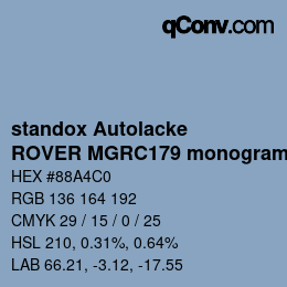 カラーコード: standox Autolacke - ROVER MGRC179 monogram dusty blue OEM 2005 | qconv.com