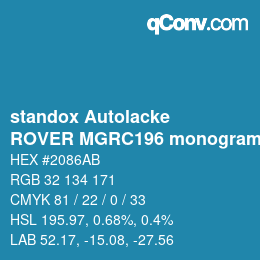 Farbcode: standox Autolacke - ROVER MGRC196 monogram blue skies | qconv.com