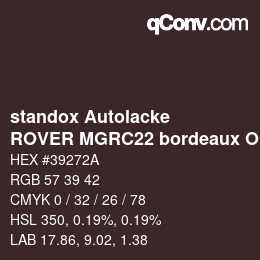 Color code: standox Autolacke - ROVER MGRC22 bordeaux OEM 2005 | qconv.com