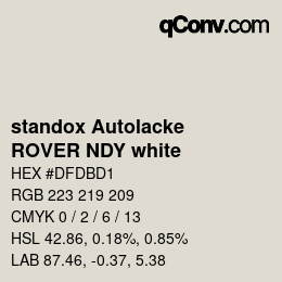 Color code: standox Autolacke - ROVER NDY white | qconv.com