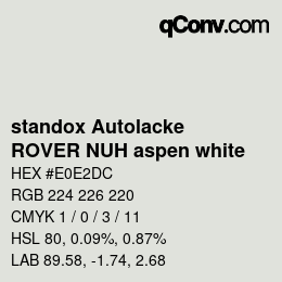 Color code: standox Autolacke - ROVER NUH aspen white | qconv.com