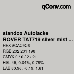 Color code: standox Autolacke - ROVER TAT719 silver mist OEM 2005 | qconv.com