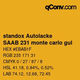 Farbcode: standox Autolacke - SAAB 231 monte carlo gul | qconv.com