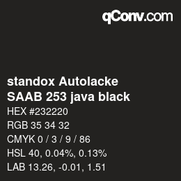 颜色代码: standox Autolacke - SAAB 253 java black | qconv.com