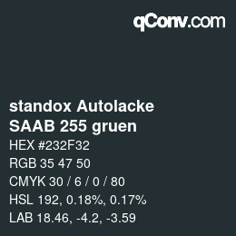 Farbcode: standox Autolacke - SAAB 255 gruen | qconv.com