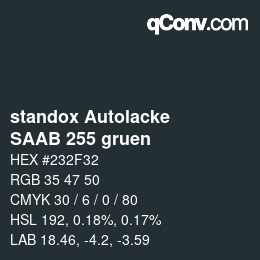 Código de color: standox Autolacke - SAAB 255 gruen | qconv.com