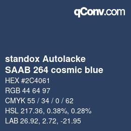 Código de color: standox Autolacke - SAAB 264 cosmic blue | qconv.com