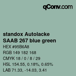 Farbcode: standox Autolacke - SAAB 267 blue green | qconv.com