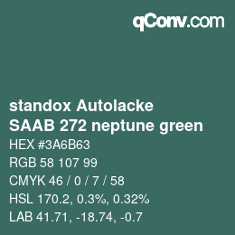 Código de color: standox Autolacke - SAAB 272 neptune green | qconv.com